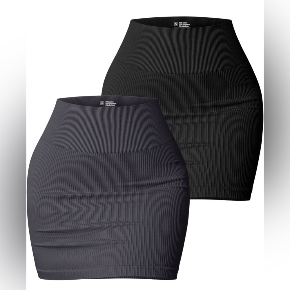 OQQ Women's 2 Piece Skirts Basic Versatile Stretchy Ribbed Casual High Waist Min